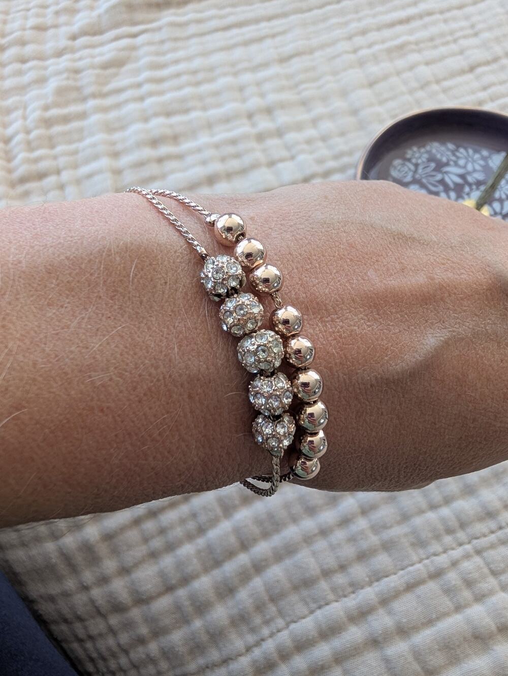 GUESS Rose Gold Tone Adjustable Slide Snake Chain Clear Crystal Pavé Bracelet